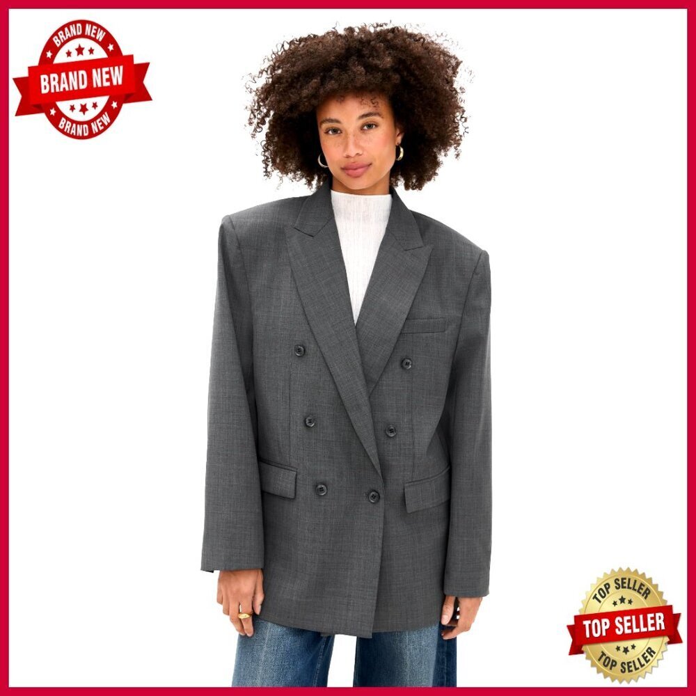 Double-Breasted Blazer with Padded Shoulders, Dry Clean Only, Non-Stretch